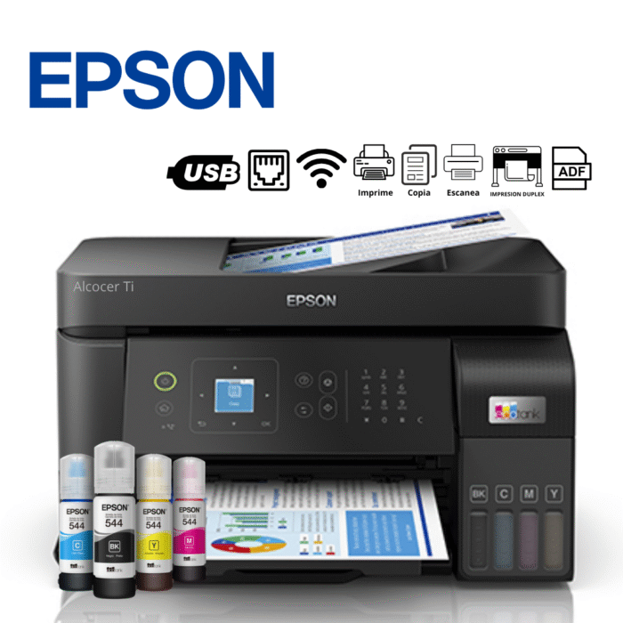 Impresora Multifuncional Epson EcoTank, Imprime/Escanea/Copia/Fax/USB/LAN/Wi-Fi | L5590