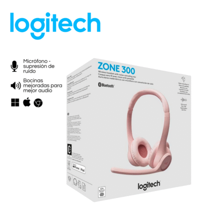 Audífono c/micrófono Logitech Zone 300 Bluetooth/20Hrs Rose | 981-001411