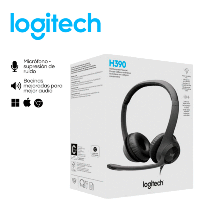 Audífono c/micrófono Logitech H390, USB, cancelación de ruido, negro | 981-000014