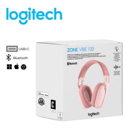 Audífono con micrófono Logitech Zone Vibe 100 Bluetooth, Rose | 981-001223