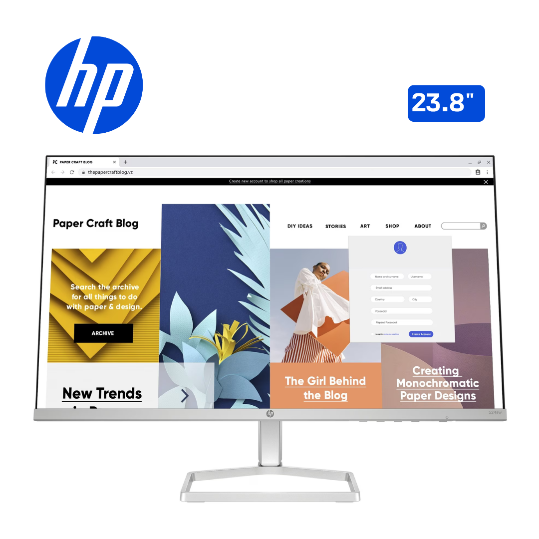 Monitor HP Serie 5 524sw de 23.8" FHD 1920×1080, IPS, 100 Hz, 5 ms, Blanco | 94C21AA
