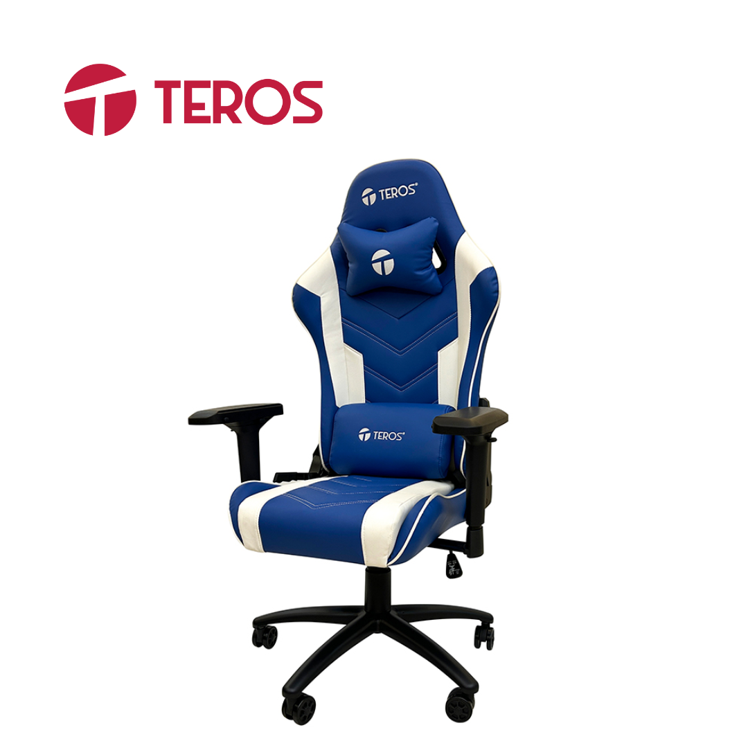Silla Gamer Premium TE-8126B, Clase 4 Max, 150kg, Inclinación 180°, Azul con Blanco | TE-8126B