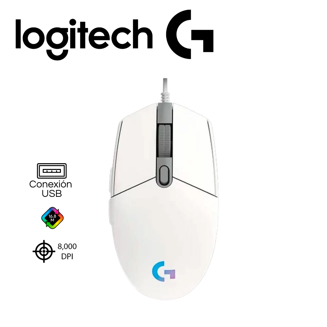 Mouse Logitech G203 Lightsync 8000 DPI, RGB, Blanco | 910-005791