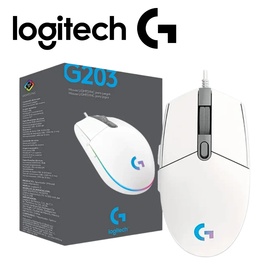 Mouse Logitech G203 Lightsync 8000 DPI, RGB, Blanco | 910-005791 - Imagen 4