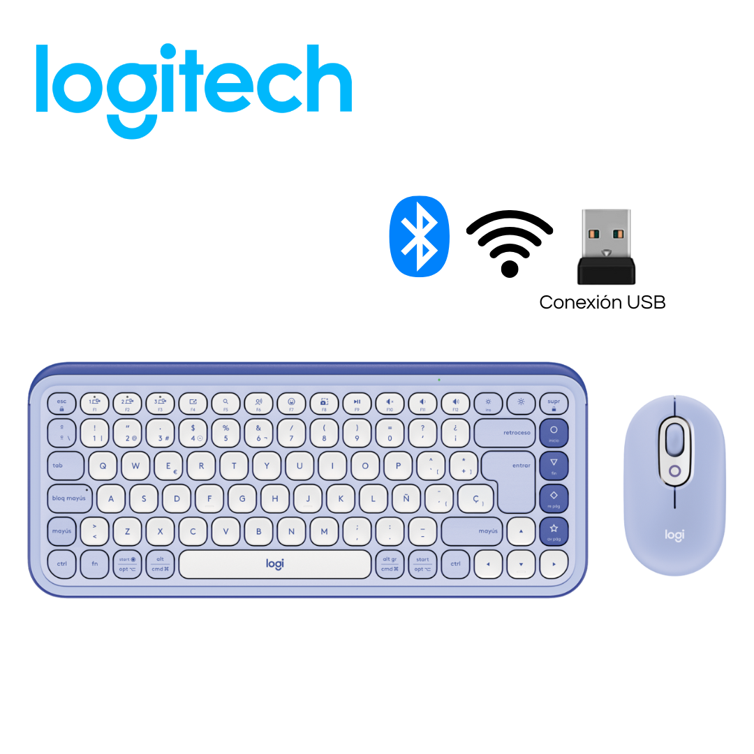 Teclado Logitech + Mouse Pop Icon Bluetooth/Wireless SP / Copilot / Lilac | 920-013054