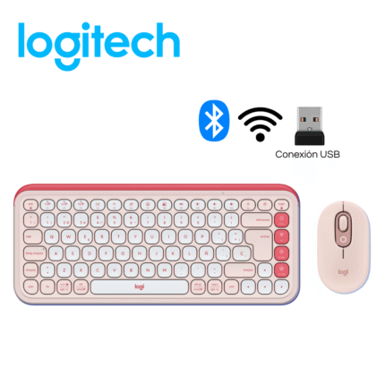 Teclado Logitech + Mouse Pop Icon Bluetooth/Wireless SP / Copilot / Rose | 920-013053