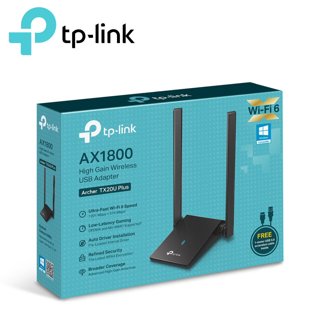 Adaptador TP-Link Archer TX20U Plus AX1800 USB Wi-Fi 6, doble banda, con dos antenas