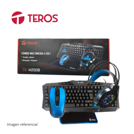 Teros Kit Multimedia Teclado, Mouse, Headset y Mouse Pad, Negro | TE-4050B