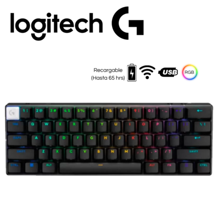 Teclado Logitech Pro X 60 Lightspeed ,65 HRS, Bluetooth Óptico RGB, Negro | 920-011902