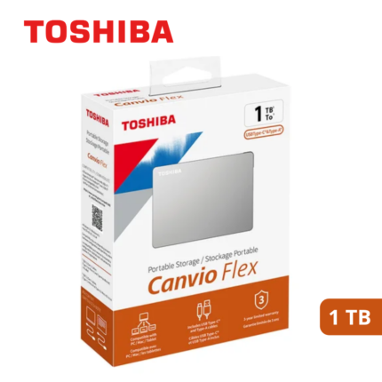 Disco Duro Externo Toshiba Canvio Flex, 1 TB, Plateado | HDTX110XSCAA