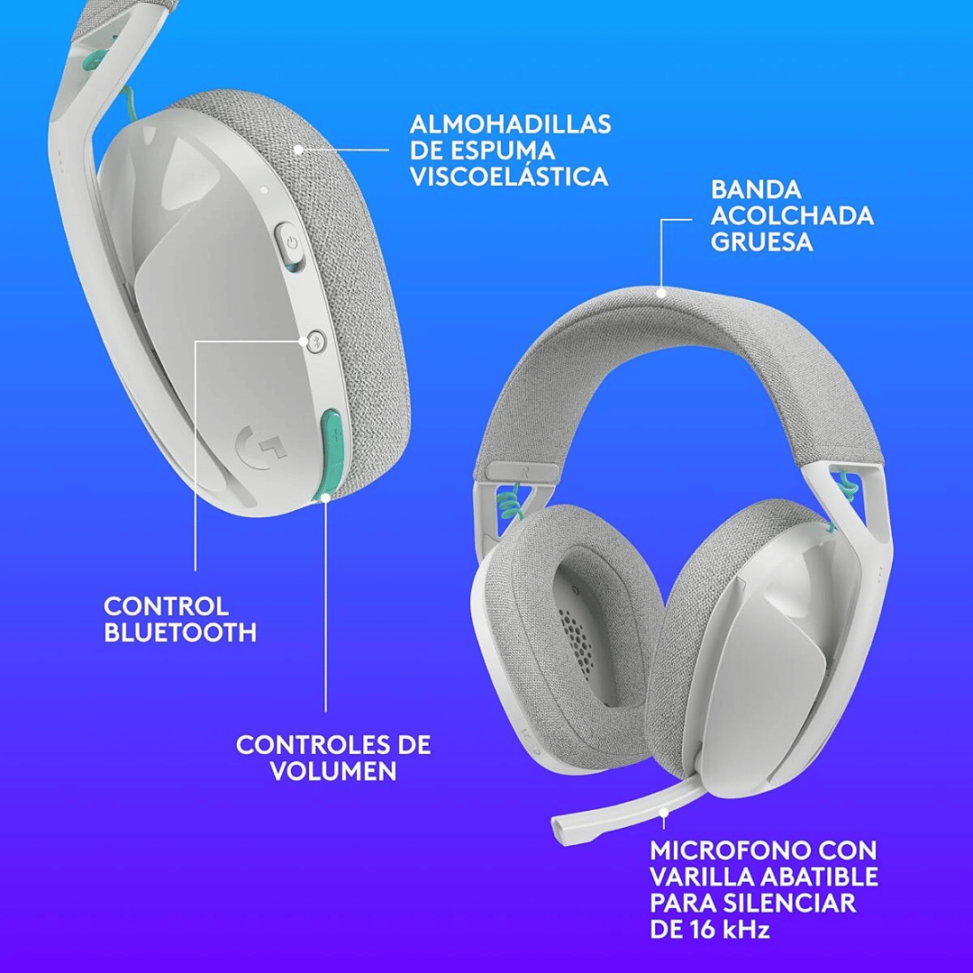 Audífono con micrófono Logitech G321, 22h, lightspeed, bt, 40mm, cable usb-c, blanco | 981-001568 - Imagen 8