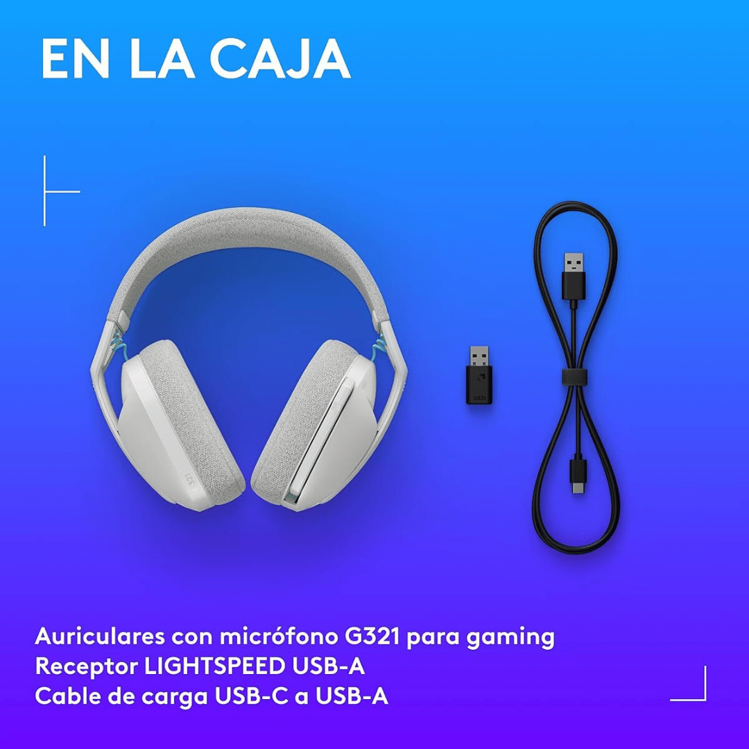 Audífono con micrófono Logitech G321, 22h, lightspeed, bt, 40mm, cable usb-c, blanco | 981-001568 - Imagen 9