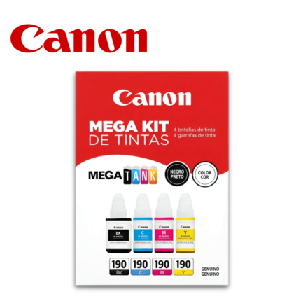 Tinta Canon GI-190 Mega Kit, negro, cian, magenta y amarillo | GI-190 KIT